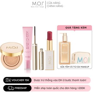 Bộ Trang Điểm Hằng Ngày: Phấn Nước Premium Baby Skin, Má Hồng Sữa, Chuốt Mi Và Son Thỏi Love M.O.I